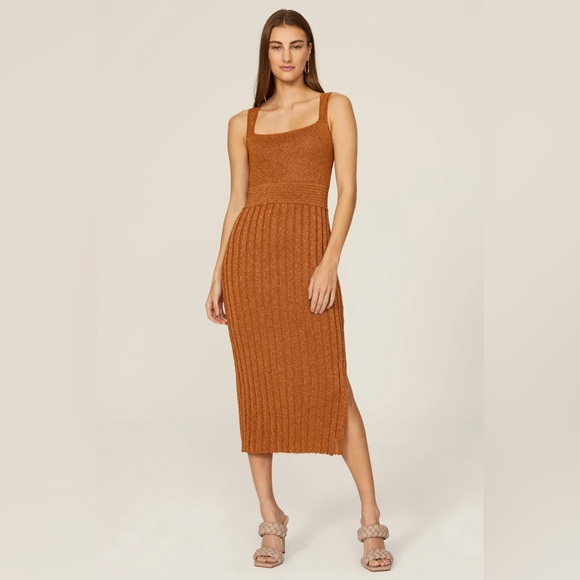 Esteban Cortazar Dresses & Skirts - Esteban Cortazar Bronze Midi Shimmer Knit Dress Size XS $345